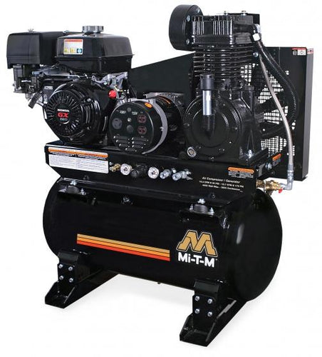 Mi-T-M Two Stage Combination Air Compressor / Generator Combination Regular Gasoline -15.7/16.4 CFM - 175/90 PSI - 389cc Honda GX390 OHV