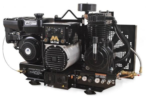 Mi-T-M Two Stage Gasoline - Base Mount Model - 16.4/15.7 CFM - 90/175 PSI - 420cc Mi-T-M OHV With Electric Start - Battery and Battery Cables Not Included (1587562315811)