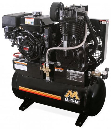 Mi-T-M Two Stage Gasoline Stationary Air Compressor -17.2 CFM - 175 PSI - 20 gal