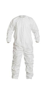 DuPont™ Tyvek® IsoClean® Coverall. Bound Seams. Bound Neck. Dolman Sleeve Design. Covered Elastic Wrists and Ankles. Zipper Closure. Snaps for Aseptic Donning. White. - Small - 25/Pack
