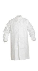 DuPont™ Tyvek® IsoClean® Frock - Serged Seams - High Mandarin Collar with Adjustable Snaps - Raglan Sleeve Design - Elastic Wrists - Front Snap Closure - Generous Cut - White - 2X - 30/Pack