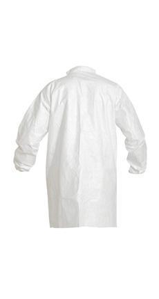 DuPont™ Tyvek® IsoClean® Frock - Serged Seams - High Mandarin Collar with Snap - Set Sleeve Design - Elastic Wrists - Front Snap Closure - White - 4X - 30/Pack