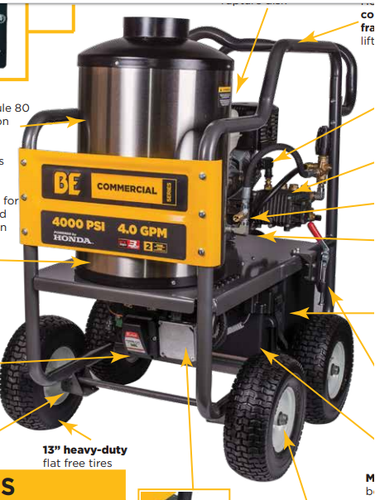 BE 4000PSI @ 4.0 GPM HONDA GX390 Direct Drive General Pump EZ4040 Hot Water Pressure Washer