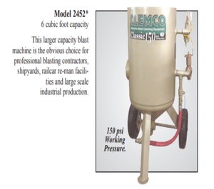Clemco  6 cu ft Classic Blast Machine Model 2452 with Flat Sand Valve (FSV) -Portable - 600lbs with 1 1/4 inch Piping - Without Remotes