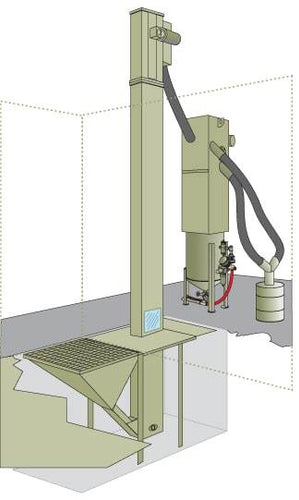The Clemco 3x3 Sandblast Media Recovery System Allows For Recovery of Sandblast Media reducing operating costs.  The smaller 2x2 system can be wall mounted and shovel fed.
