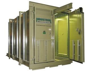 Due to having to be shipped by truck they are limited to 14 feet by 7 feet by 8 feet tall.  The room comes with pneumatic or mechanical recovery and a side entry door.
