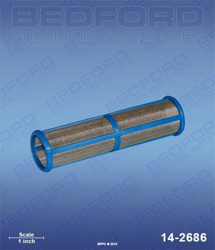 Graco 243-081 Bedford 14-2686 Outlet Filter Element (100 mesh, medium-length blue plastic frame)